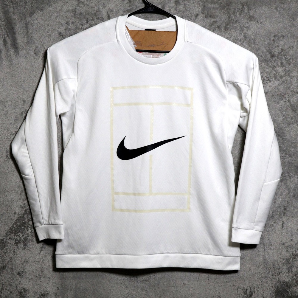 Nike Court Sweatshirt Mens XL White Tennis Crewneck Preppy Athletic 728995-100